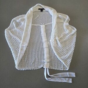 Nine West Jeans White Open Knit Shrug Cardigan Crochet Mesh Tie Back Womens M